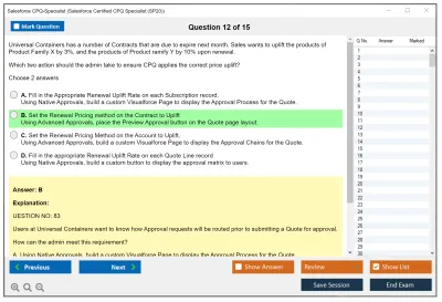 Salesforce CPQ-Specialist Salesforce Certified CPQ Specialist Practice test exam simulator test engine exam Prep practice test questions answers Image 12