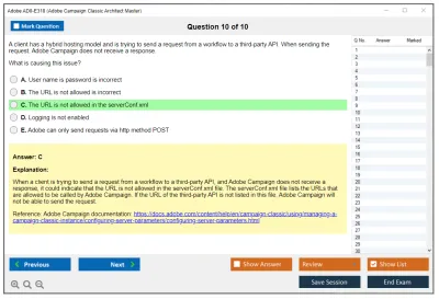 Adobe AD0-E318 Adobe Campaign Classic Architect Master Practice test exam simulator test engine exam Prep practice test questions answers Image 10