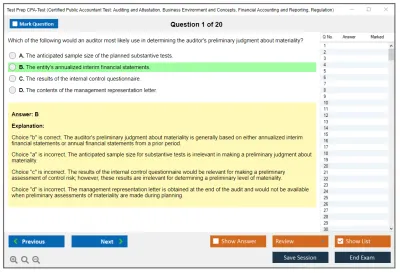 Test Prep CPA-Test Certified Public Accountant Test: Auditing and Attestation, Business Environment and Concepts, Financial Accounting and Reporting, Regulation Practice test exam simulator test engine exam Prep practice test questions answers Image 1