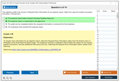 Oracle 1z0-1055-22 Oracle Financials Cloud: Payables 2022 Implementation Professional Practice test exam simulator test engine exam Prep practice test questions answers Image 4