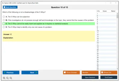 Six Sigma ICBB IASSC Lean Six Sigma – Black Belt Practice test exam simulator test engine exam Prep practice test questions answers Image 10