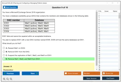 Microsoft MS-200 Planning and Configuring a Messaging Platform  Practice test exam simulator test engine exam Prep practice test questions answers Image 9