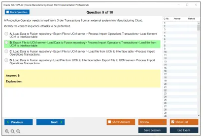 Oracle 1z0-1075-22 Oracle Manufacturing Cloud 2022 Implementation Professional Practice test exam simulator test engine exam Prep practice test questions answers Image 9