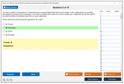Oracle 1z0-1096-22 Oracle Machine Learning using Autonomous Database 2022 Specialist Practice test exam simulator test engine exam Prep practice test questions answers Image 6