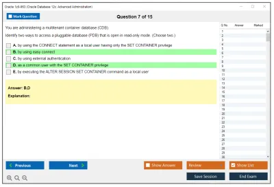 Oracle 1z0-063 Oracle Database 12c: Advanced Administration Practice test exam simulator test engine exam Prep practice test questions answers Image 7