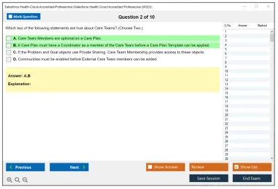 Salesforce Health-Cloud-Accredited-Professional Salesforce Health Cloud Accredited Professional Practice test exam simulator test engine exam Prep practice test questions answers Image 2