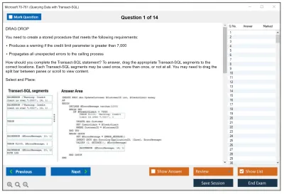 Microsoft 70-761 Querying Data with Transact-SQL Practice test exam simulator test engine exam Prep practice test questions answers Image 1