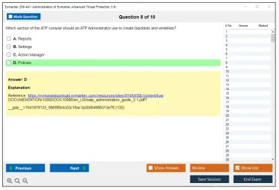 Symantec 250-441 Administration of Symantec Advanced Threat Protection 3.0 Practice test exam simulator test engine exam Prep practice test questions answers Image 8