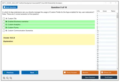SAP C_S4CDK_2022 SAP Certified Development AssociateSAP Cloud SDK Extensibility Developer Practice test exam simulator test engine exam Prep practice test questions answers Image 5