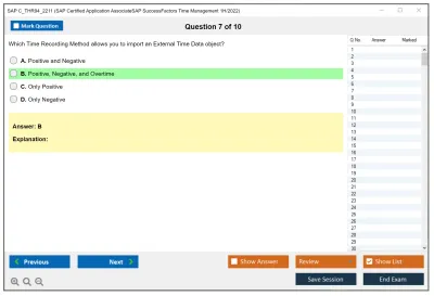 SAP C_THR94_2211 SAP Certified Application AssociateSAP SuccessFactors Time Management 1H/2022 Practice test exam simulator test engine exam Prep practice test questions answers Image 7