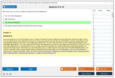 Oracle 1z0-1054-22 Oracle Financials Cloud: General Ledger 2022 Implementation Essentials Practice test exam simulator test engine exam Prep practice test questions answers Image 8