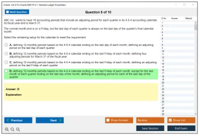 Oracle 1z0-516 Oracle EBS R12.1 General Ledger Essentials Practice test exam simulator test engine exam Prep practice test questions answers Image 8