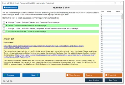 Oracle 1z0-1065-22 Oracle Procurement Cloud 2022 Implementation Professional Practice test exam simulator test engine exam Prep practice test questions answers Image 2