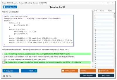 Juniper JN0-349 Enterprise Routing and Switching - Specialist (JNCIS-ENT) Practice test exam simulator test engine exam Prep practice test questions answers Image 2