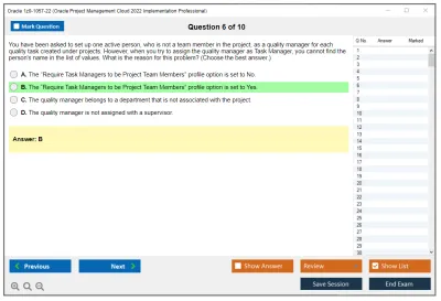 Oracle 1z0-1057-22 Oracle Project Management Cloud 2022 Implementation Professional Practice test exam simulator test engine exam Prep practice test questions answers Image 6