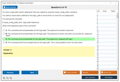Oracle 1z0-883 MySQL 5.6 Database Administrator Practice test exam simulator test engine exam Prep practice test questions answers Image 8