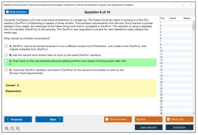 Salesforce Development-Lifecycle-and-Deployment-Designer Salesforce Certified Development Lifecycle and Deployment Designer Practice test exam simulator test engine exam Prep practice test questions answers Image 8
