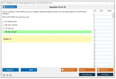 SAP C_HANAIMP151 SAP Certified Application Associate - SAP HANA (Edition 2015) Practice test exam simulator test engine exam Prep practice test questions answers Image 10