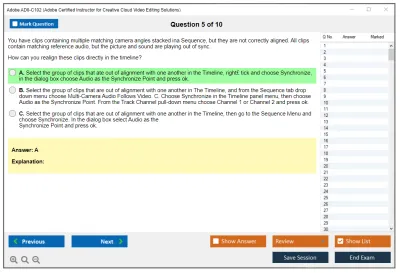 Adobe AD0-C102 Adobe Certified Instructor for Creative Cloud Video Editing Solutions Practice test exam simulator test engine exam Prep practice test questions answers Image 5