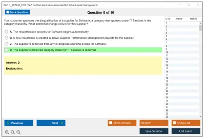 SAP C_ARSUM_2208 SAP Certified Application AssociateSAP Ariba Supplier Management Practice test exam simulator test engine exam Prep practice test questions answers Image 8
