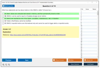 Oracle 1z0-338 Oracle Exadata Database Machine and Cloud Service 2017 Implementation Essentials Practice test exam simulator test engine exam Prep practice test questions answers Image 4