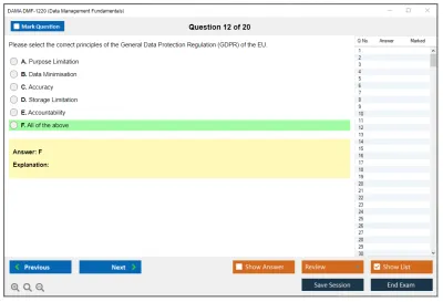 DAMA DMF-1220 Data Management Fundamentals Practice test exam simulator test engine exam Prep practice test questions answers Image 12