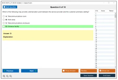 BICSI INSTC_V7 BICSI Installer 2 - Copper Exam Practice test exam simulator test engine exam Prep practice test questions answers Image 6