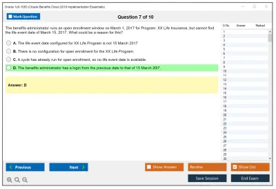 Oracle 1z0-1053 Oracle Benefits Cloud 2019 Implementation Essentials Practice test exam simulator test engine exam Prep practice test questions answers Image 7