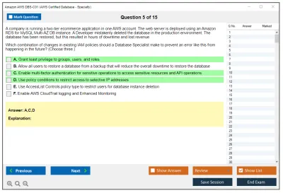 Amazon AWS DBS-C01 AWS Certified Database - Specialty Practice test exam simulator test engine exam Prep practice test questions answers Image 5