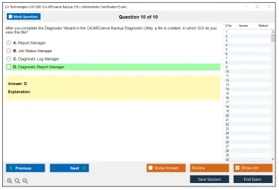 CA Technologies CAT-380 CA ARCserve Backup r16.x Administrator Certification Exam Practice test exam simulator test engine exam Prep practice test questions answers Image 10