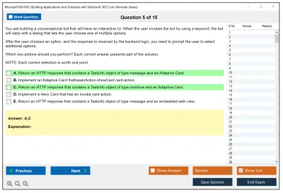 Microsoft MS-600 Building Applications and Solutions with Microsoft 365 Core Services Practice test exam simulator test engine exam Prep practice test questions answers Image 5