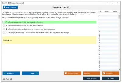 Cima E3 E3 - Strategic Management Practice test exam simulator test engine exam Prep practice test questions answers Image 14