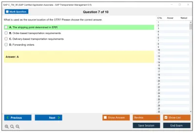 SAP C_TM_95 SAP Certified Application Associate - SAP Transportation Management 9.5 Practice test exam simulator test engine exam Prep practice test questions answers Image 7