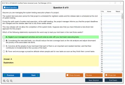 ISTQB TM12 ISTQB-BCS Certified Tester Advanced Level- Test Manager (2012) Practice test exam simulator test engine exam Prep practice test questions answers Image 8