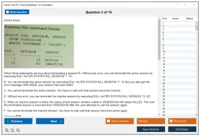 Oracle 1z0-497 Oracle Database 12c Essentials Practice test exam simulator test engine exam Prep practice test questions answers Image 3