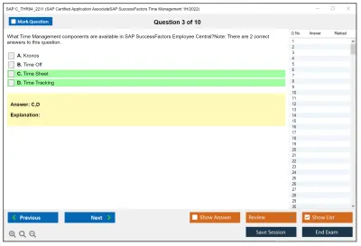 SAP C_THR94_2211 SAP Certified Application AssociateSAP SuccessFactors Time Management 1H/2022 Practice test exam simulator test engine exam Prep practice test questions answers Image 3