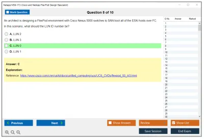 Netapp NS0-173 Cisco and NetApp FlexPod Design Specialist Practice test exam simulator test engine exam Prep practice test questions answers Image 8