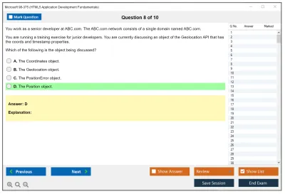 Microsoft 98-375 HTML5 Application Development Fundamentals Practice test exam simulator test engine exam Prep practice test questions answers Image 8