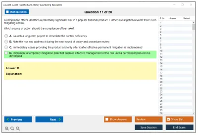 ACAMS CAMS Certified Anti-Money Laundering Specialist (6th Edition) Practice test exam simulator test engine exam Prep practice test questions answers Image 17