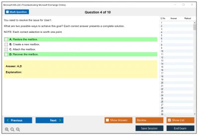 Microsoft MS-220 Troubleshooting Microsoft Exchange Online Practice test exam simulator test engine exam Prep practice test questions answers Image 4