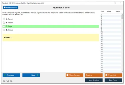 Facebook 100-101 Facebook Certified Digital Marketing Associate Practice test exam simulator test engine exam Prep practice test questions answers Image 7