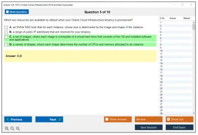 Oracle 1z0-1072 Oracle Cloud Infrastructure 2019 Architect Associate Practice test exam simulator test engine exam Prep practice test questions answers Image 5
