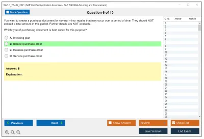 SAP C_TS452_2021 SAP Certified Application Associate - SAP S/4HANA Sourcing and Procurement Practice test exam simulator test engine exam Prep practice test questions answers Image 6