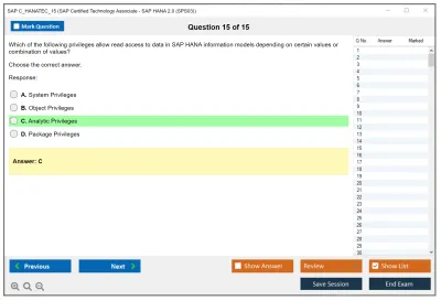 SAP C_HANATEC_15 SAP Certified Technology Associate - SAP HANA 2.0 (SPS03) Practice test exam simulator test engine exam Prep practice test questions answers Image 15