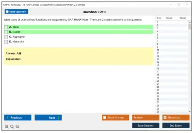SAP C_HANADEV_18 SAP Certified Development AssociateSAP HANA 2.0 SPS06 Practice test exam simulator test engine exam Prep practice test questions answers Image 2
