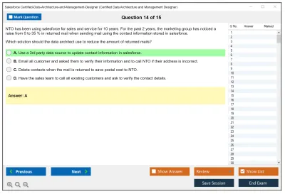 Salesforce Certified-Data-Architecture-and-Management-Designer Certified Data Architecture and Management Designer Practice test exam simulator test engine exam Prep practice test questions answers Image 14