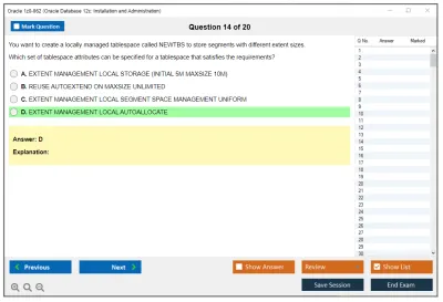 Oracle 1z0-062 Oracle Database 12c: Installation and Administration Practice test exam simulator test engine exam Prep practice test questions answers Image 14