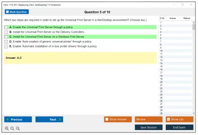 Citrix 1Y0-301 Deploying Citrix XenDesktop 7.6 Solutions Practice test exam simulator test engine exam Prep practice test questions answers Image 5