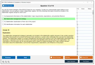 IIBA CCBA Certification of Capability in Business Analysis (CCBA) Practice test exam simulator test engine exam Prep practice test questions answers Image 12
