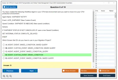 Oracle 1z0-1079-20 Oracle SCM Transportation and Global Trade Management Cloud 2020 Implementation Essentials Practice test exam simulator test engine exam Prep practice test questions answers Image 8